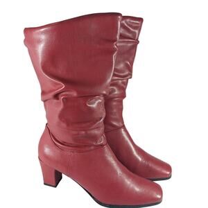 EASY SPIRIT! FAB ROUGE RED VEGAN LEATHER SCRUNCHY, CHUNKY HEEL BOOTS! SZ 8.5M